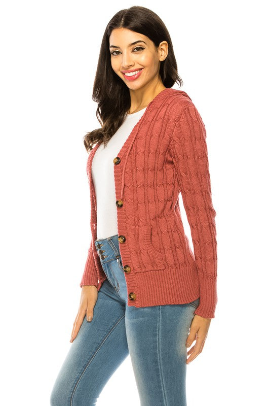 Casual Knit Sweater with Button Front with Pockets
