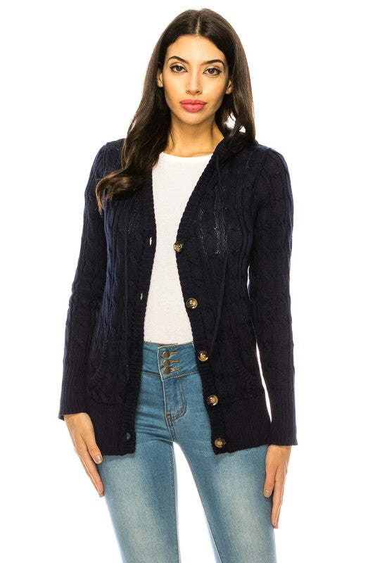 Casual Knit Sweater with Button Front with Pockets