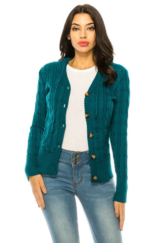 Casual Knit Sweater with Button Front with Pockets