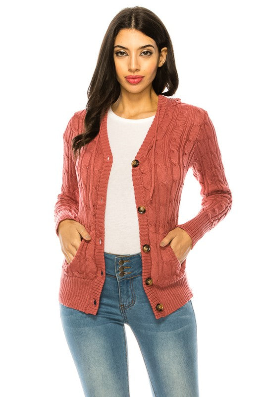 Casual Knit Sweater with Button Front with Pockets