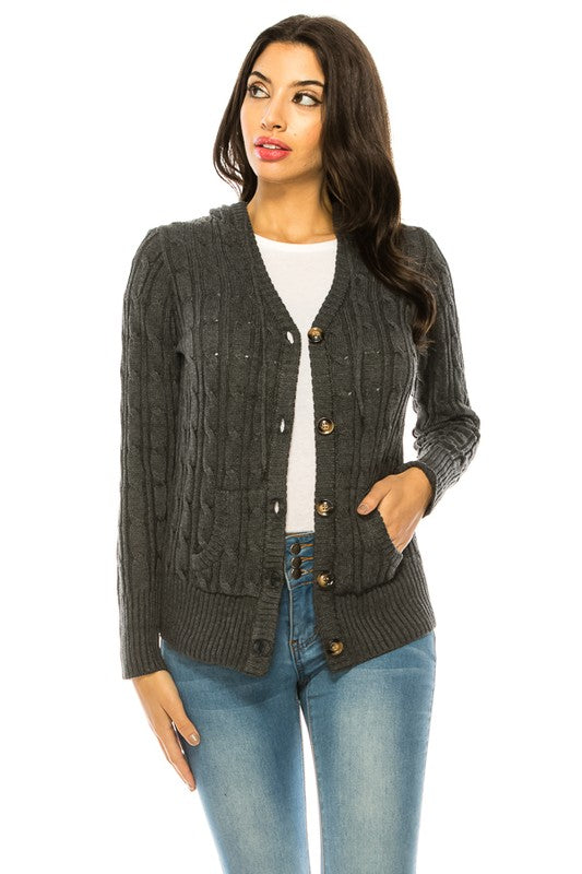 Casual Knit Sweater with Button Front with Pockets
