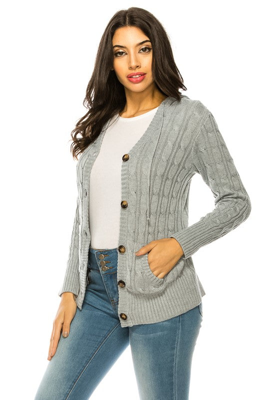 Casual Knit Sweater with Button Front with Pockets