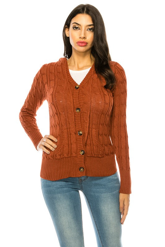 Casual Knit Sweater with Button Front with Pockets