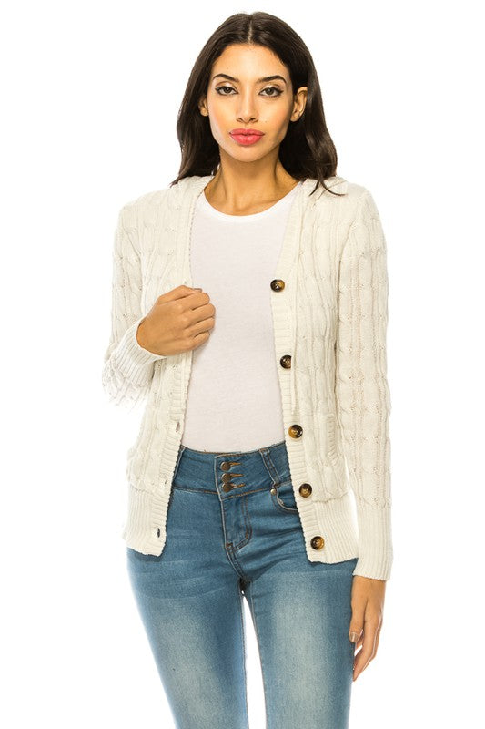 Casual Knit Sweater with Button Front with Pockets
