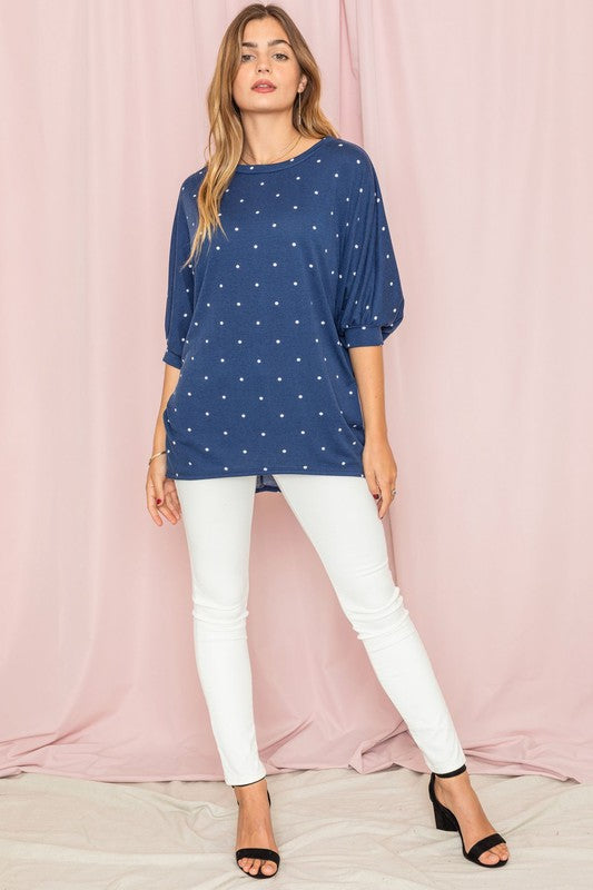 Polka Dot Dolman Tunic with Short Sleeves