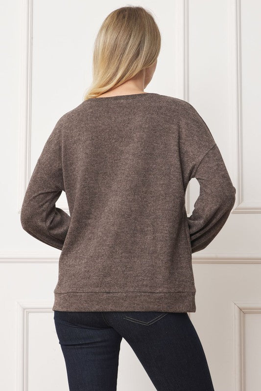 PLUS Drop Shoulder Button Sleeve Detail Top