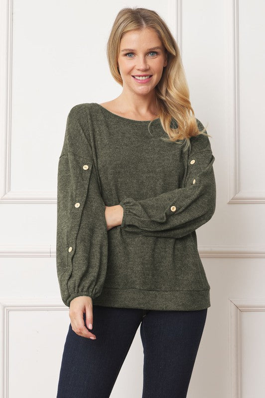 PLUS Drop Shoulder Button Sleeve Detail Top