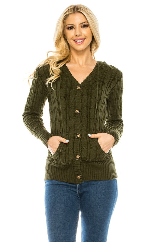 Casual Knit Sweater with Button Front with Pockets