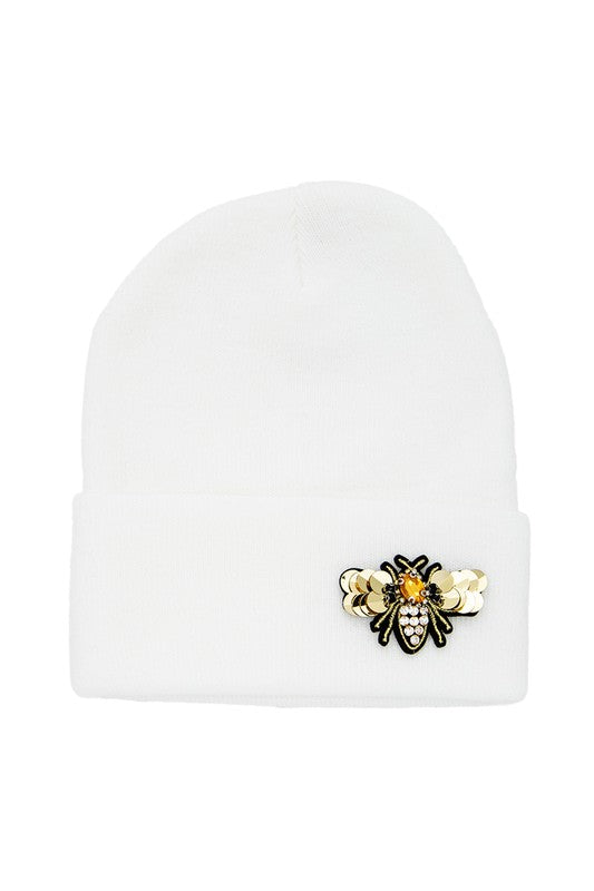 Golden Bee Embellished Winter Knit Beanie