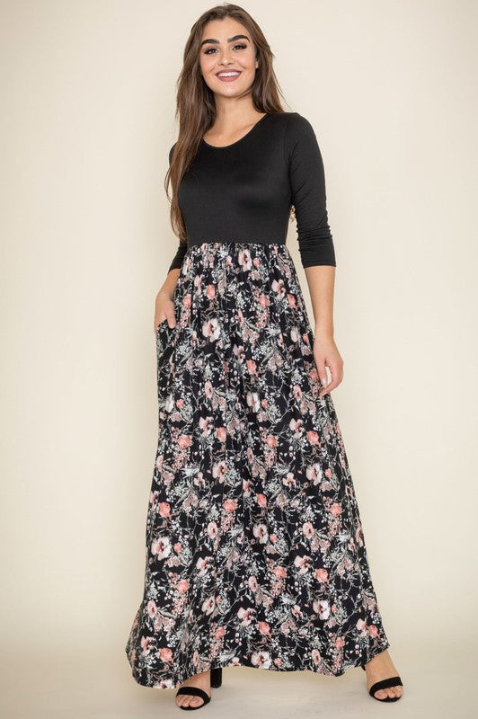 Long Sleeve Ditsy Floral Maxi Dress by EG Fashion