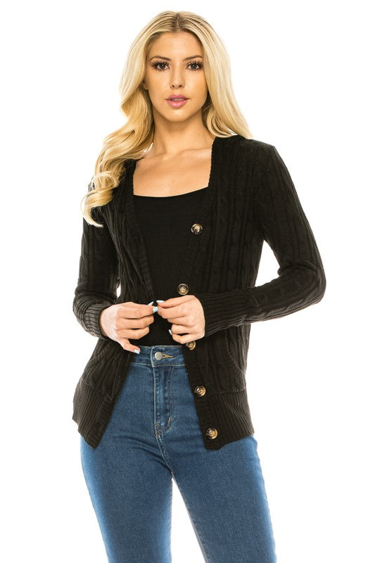 Casual Knit Sweater with Button Front with Pockets