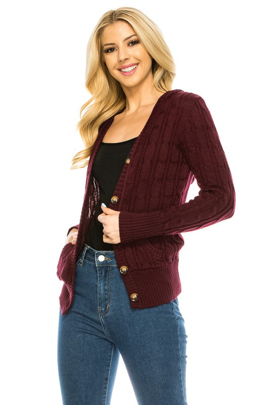 Casual Knit Sweater with Button Front with Pockets