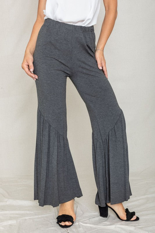 Diagonal Trim Ruffle Hem Pants