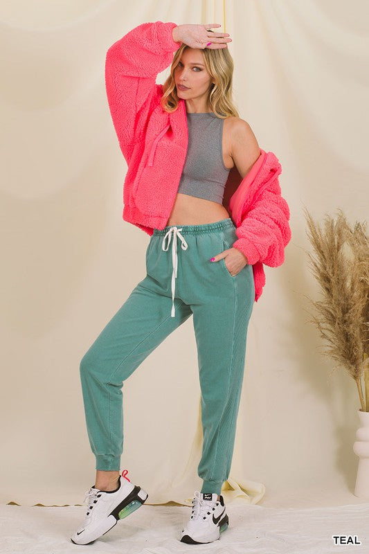 Pigment Dye Drawstring Waist Jogger Pants