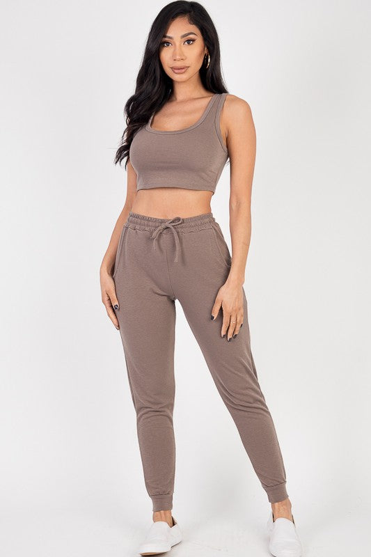 French Terry Cropped Tank Top & Joggers Set