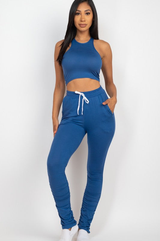 Crop Top & Ruched Drawstring Pants Set