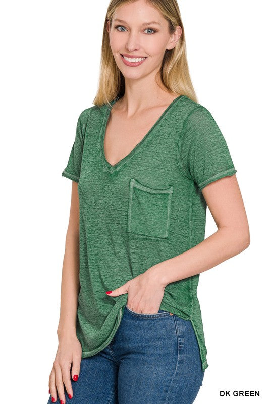 Washed Mélange Burnout Scoop V-Neck Top