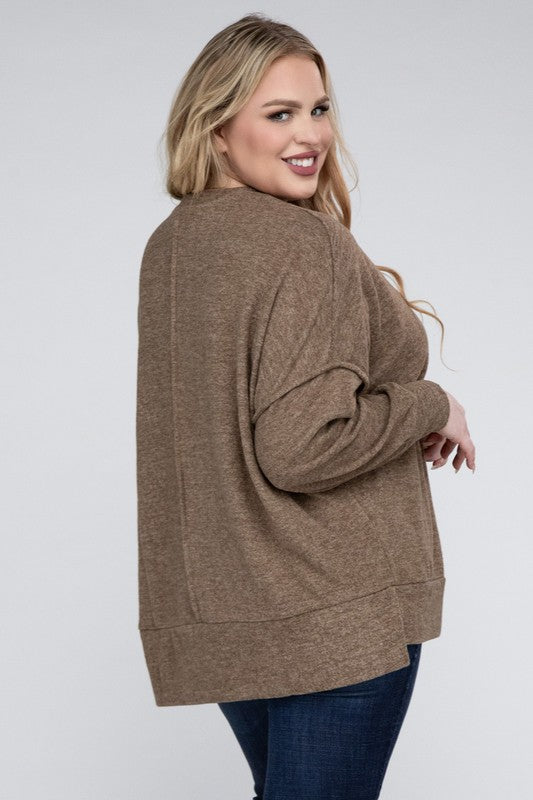 Plus Brushed Mélange Drop Shoulder Sweater