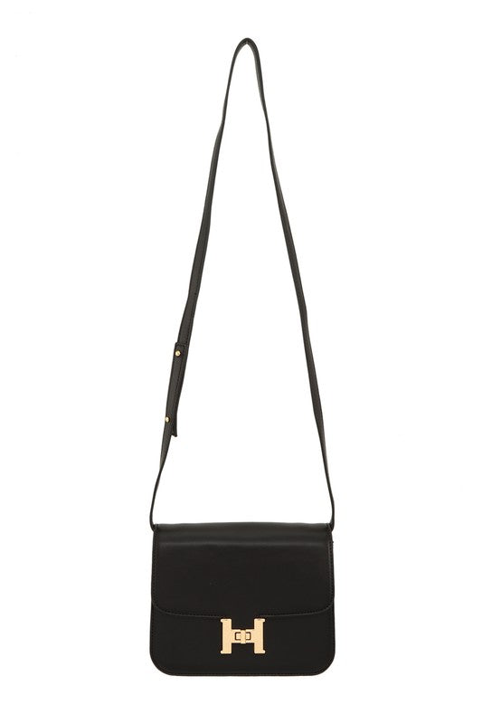 Metal H Buckle Pu Leather Crossbody Bag