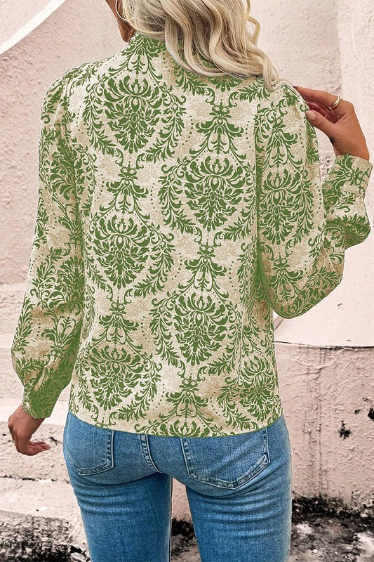 Bohemian Printed Bishop Sleeve Lace Shirt