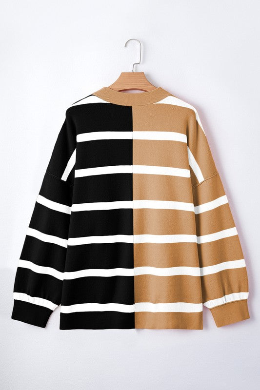 Striped Colorblock Drop Shoulder Sweater