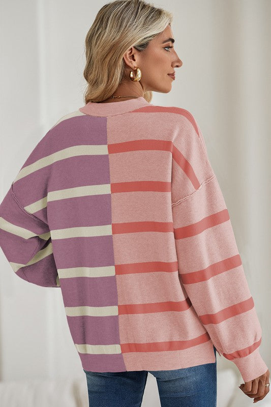 Striped Colorblock Drop Shoulder Sweater