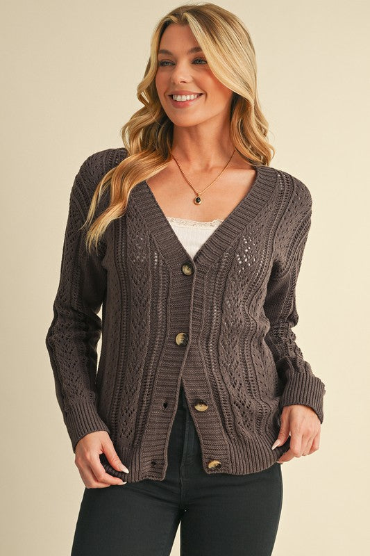 Hollow Knit Drop Shoulder Cardigan