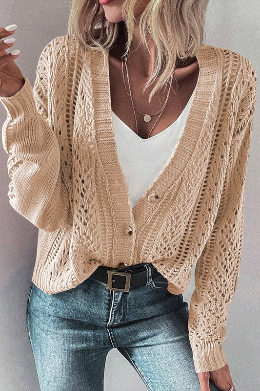 Hollow Knit Drop Shoulder Cardigan