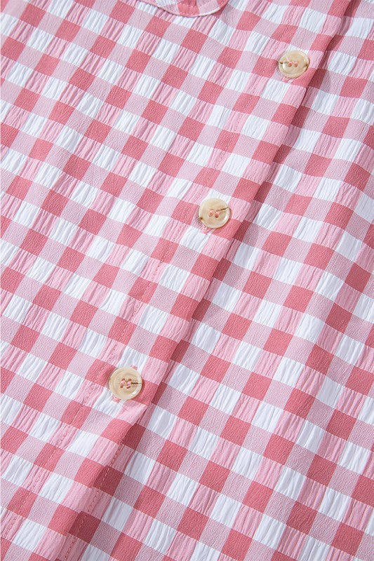 Gingham Print Chest Pockets Buttoned Shirt