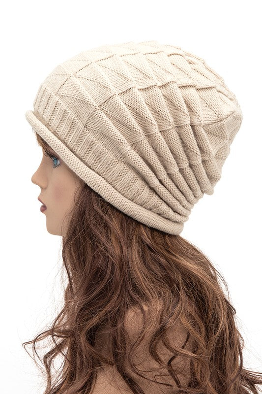 Unisex Raised Knit Slouchy Beanie