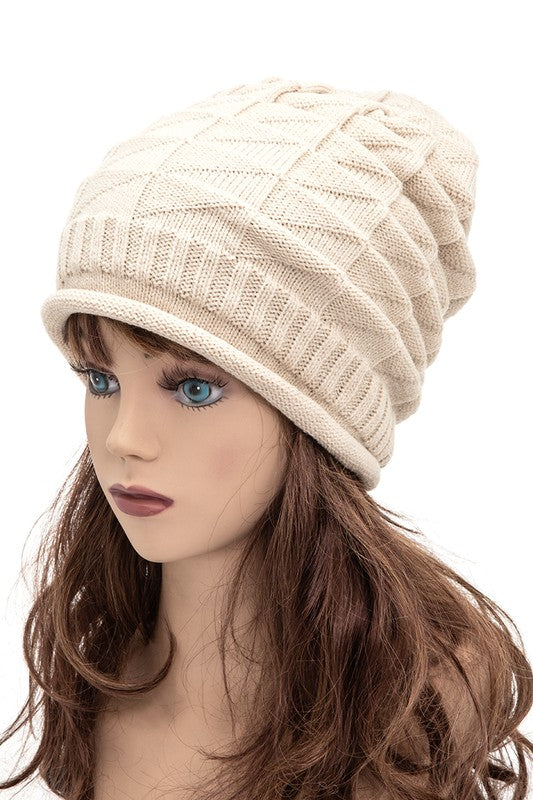 Unisex Raised Knit Slouchy Beanie