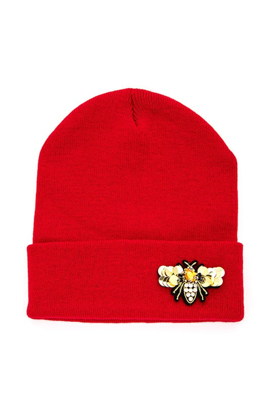 Golden Bee Embellished Winter Knit Beanie