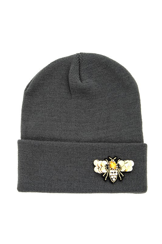 Golden Bee Embellished Winter Knit Beanie