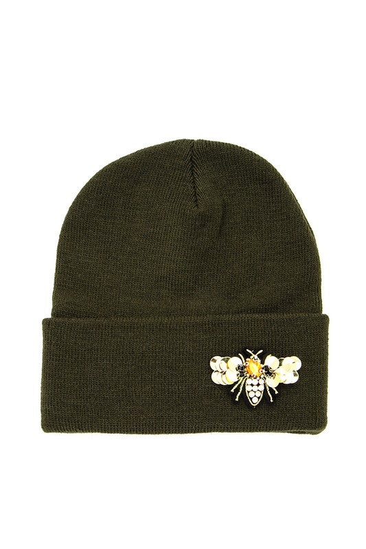 Golden Bee Embellished Winter Knit Beanie