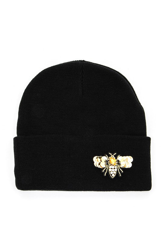 Golden Bee Embellished Winter Knit Beanie