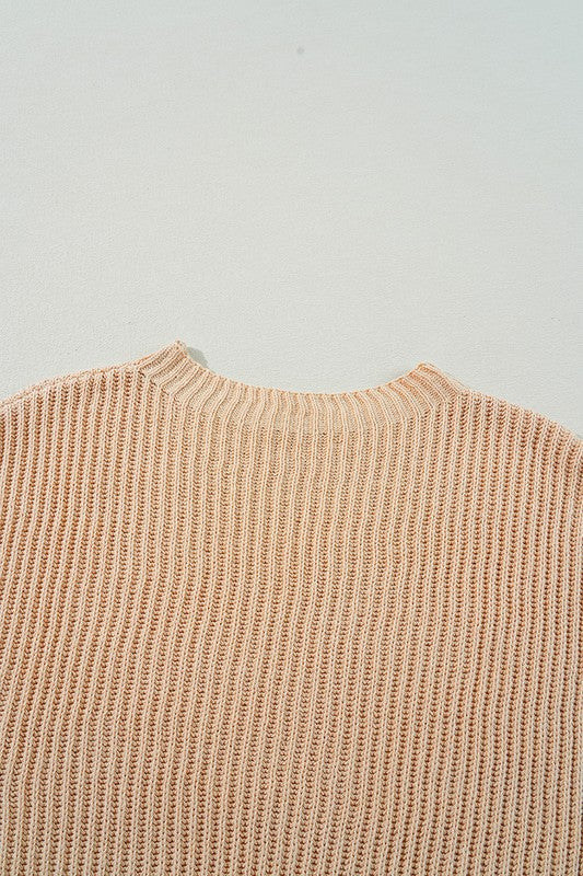 Cable Knit Drop Shoulder Side Slits Loose Sweater