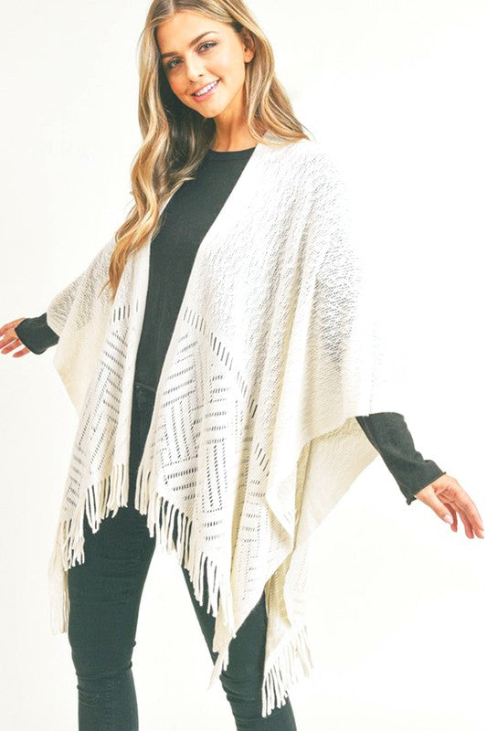 Fringe Knitted Ruana Wrap Poncho