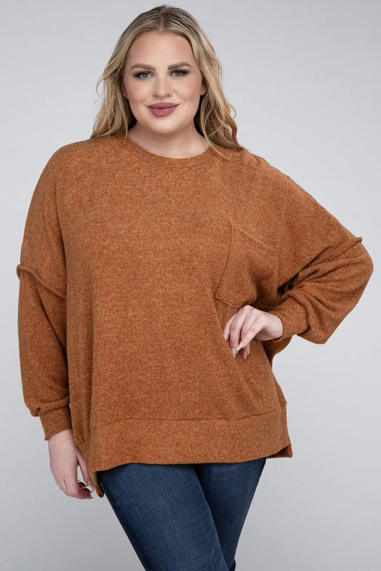 Plus Brushed Mélange Drop Shoulder Sweater