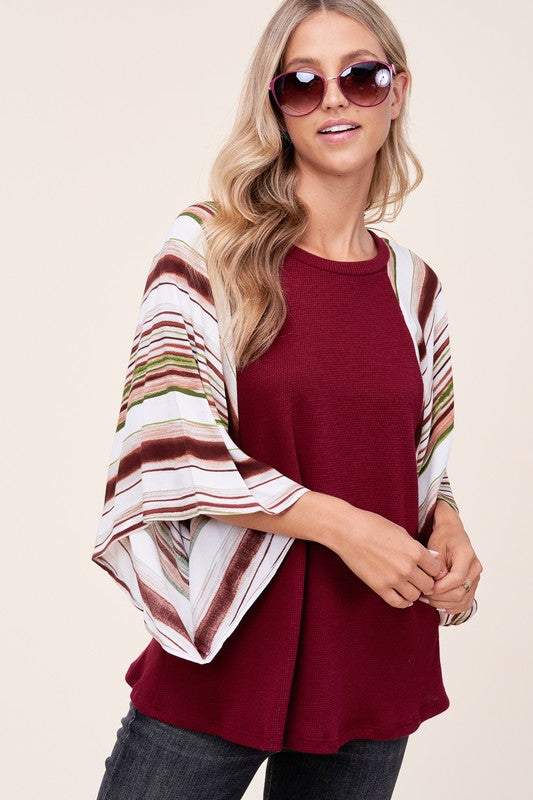 PLUS WAFFLE STRIPE MIX KIMONO TOP