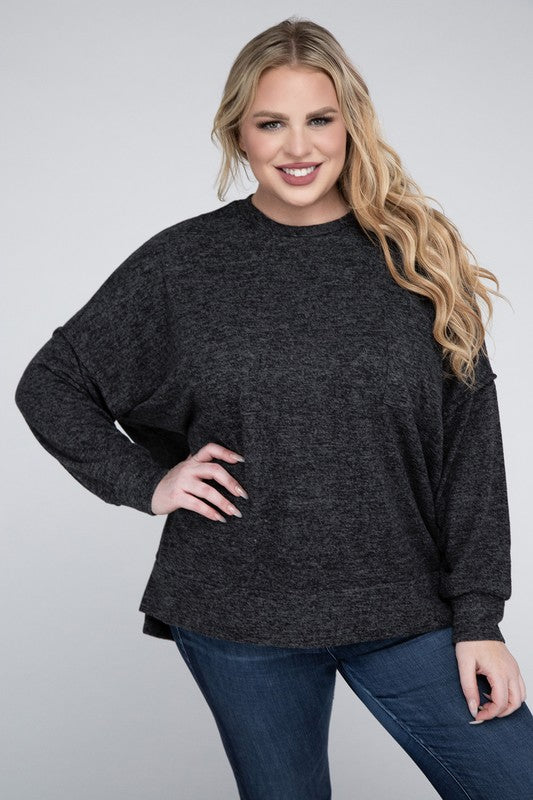 Plus Brushed Mélange Drop Shoulder Sweater