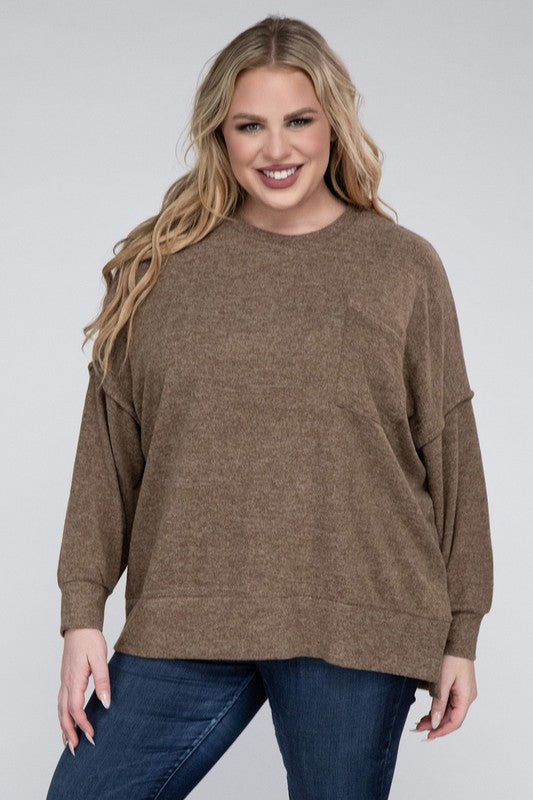 Plus Brushed Mélange Drop Shoulder Sweater