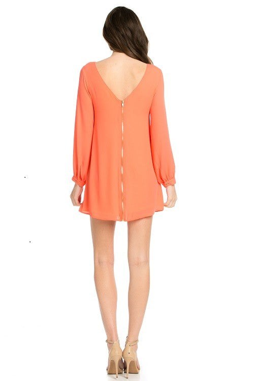 long sleeve shift dress coral