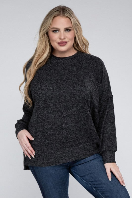 Plus Brushed Mélange Drop Shoulder Sweater