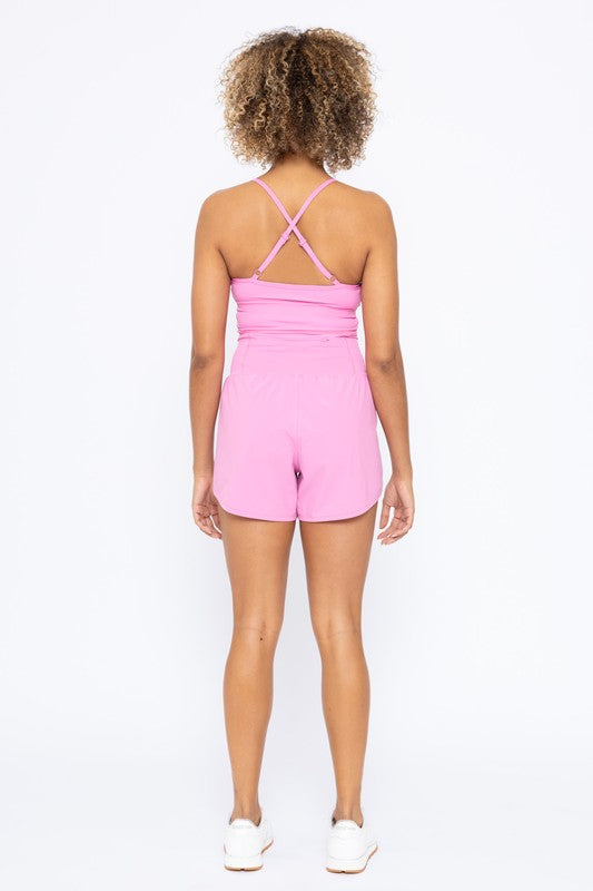 Cross Back Active Romper with Back Pocket