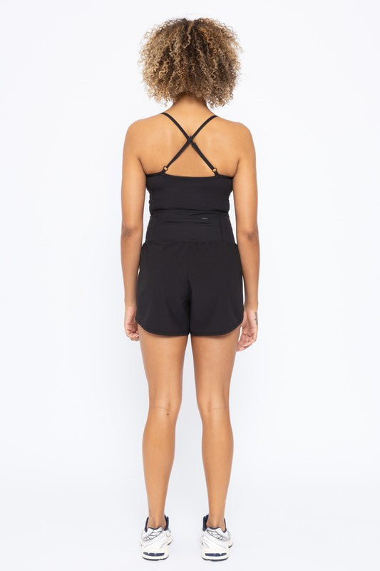 Cross Back Active Romper with Back Pocket