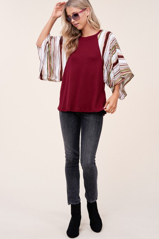 PLUS WAFFLE STRIPE MIX KIMONO TOP