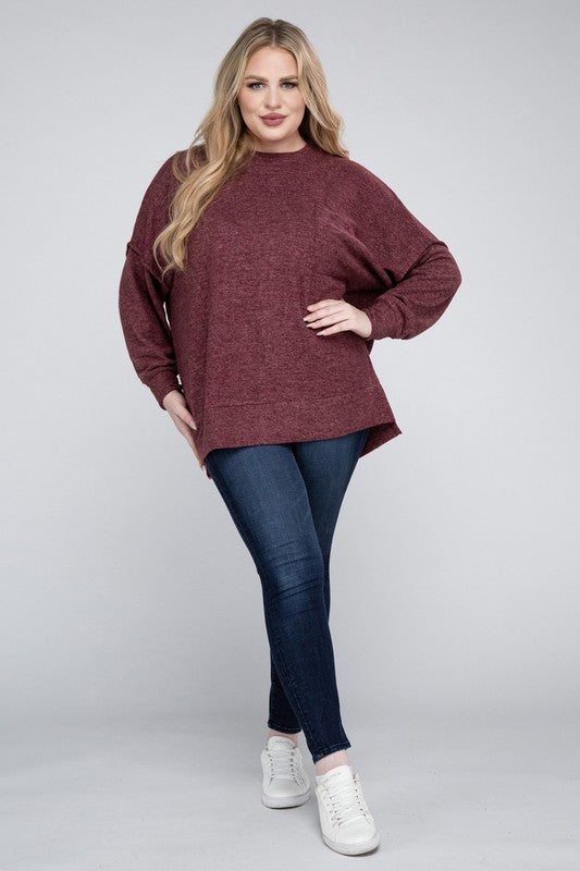 Plus Brushed Mélange Drop Shoulder Sweater