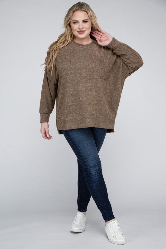 Plus Brushed Mélange Drop Shoulder Sweater