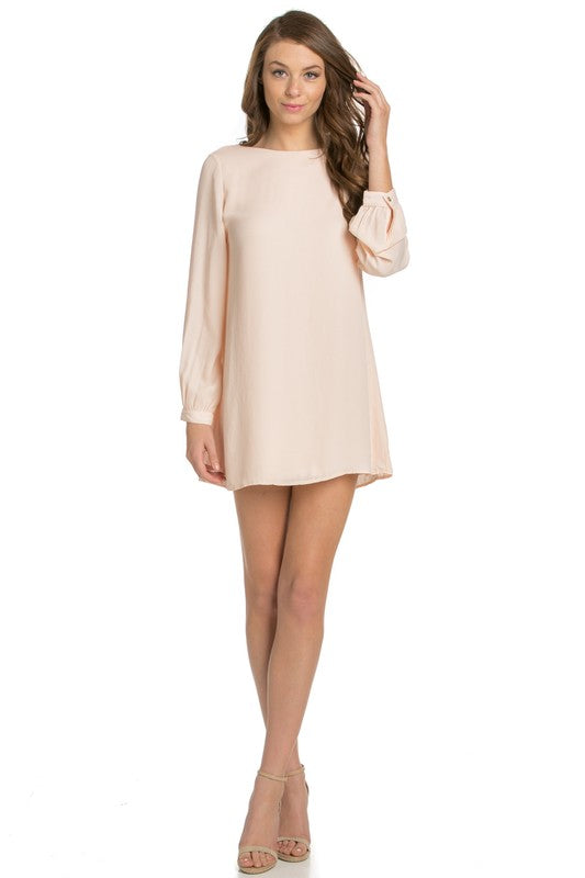 long sleeve shift dress coral