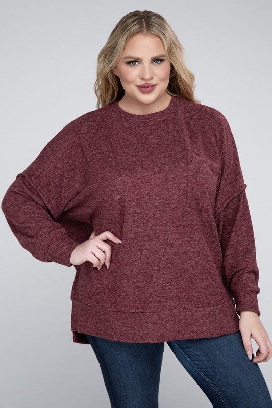 Plus Brushed Mélange Drop Shoulder Sweater